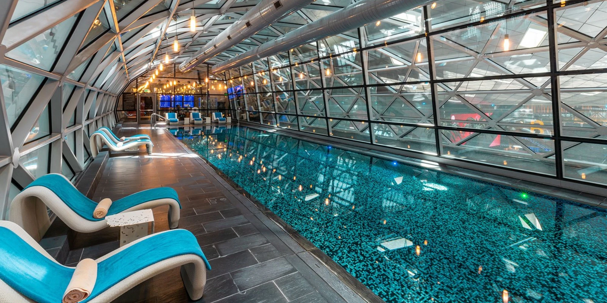 Oryx Airport Hotel indoor swimming pool above the terminal