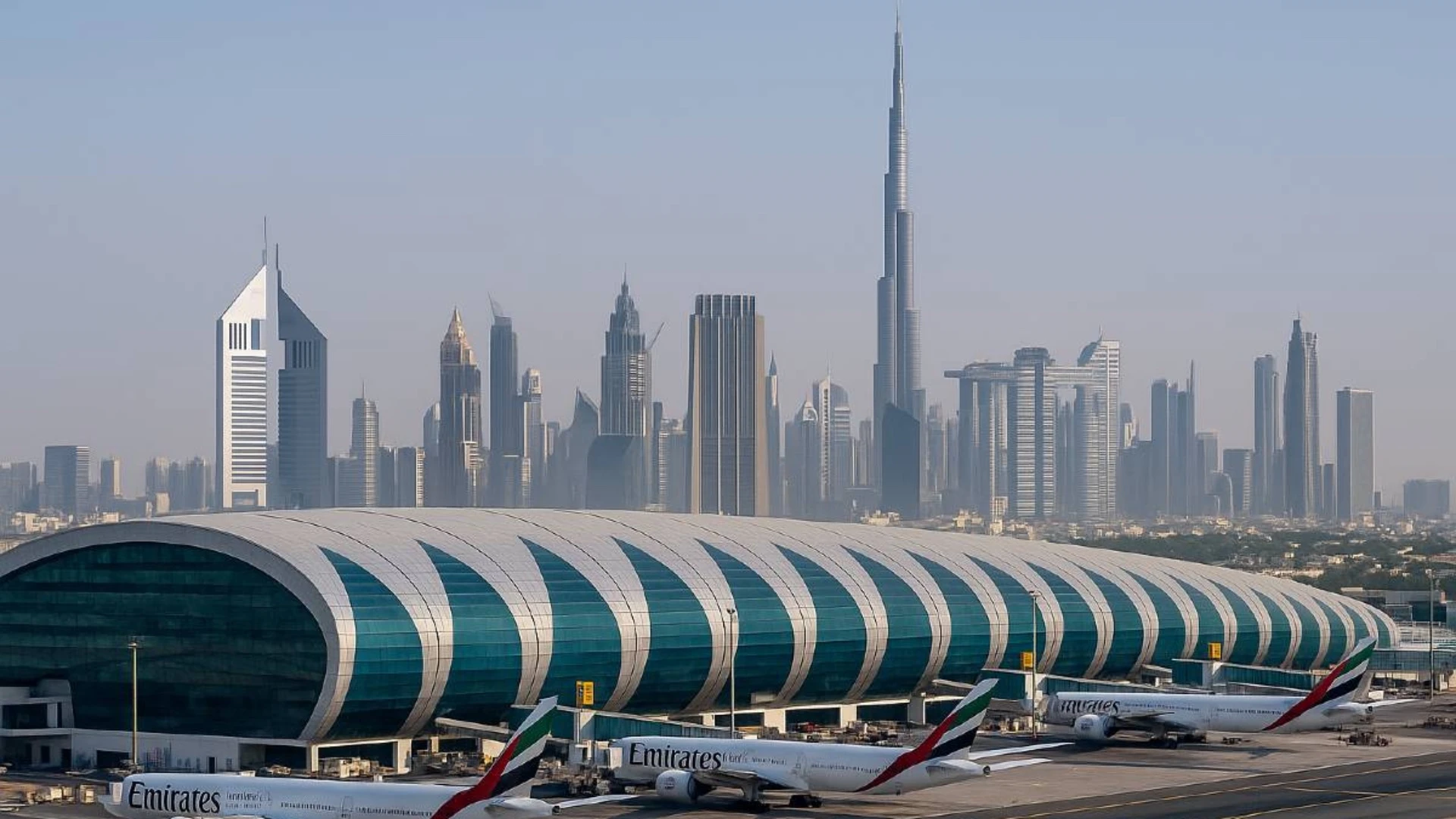 Dubai International Airport Terminal 3 at dusk