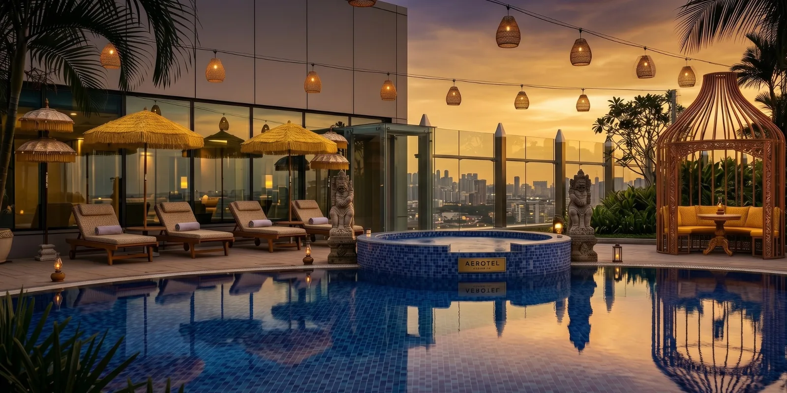 Aerotel rooftop pool overlooking the Changi tarmac at Terminal 1
