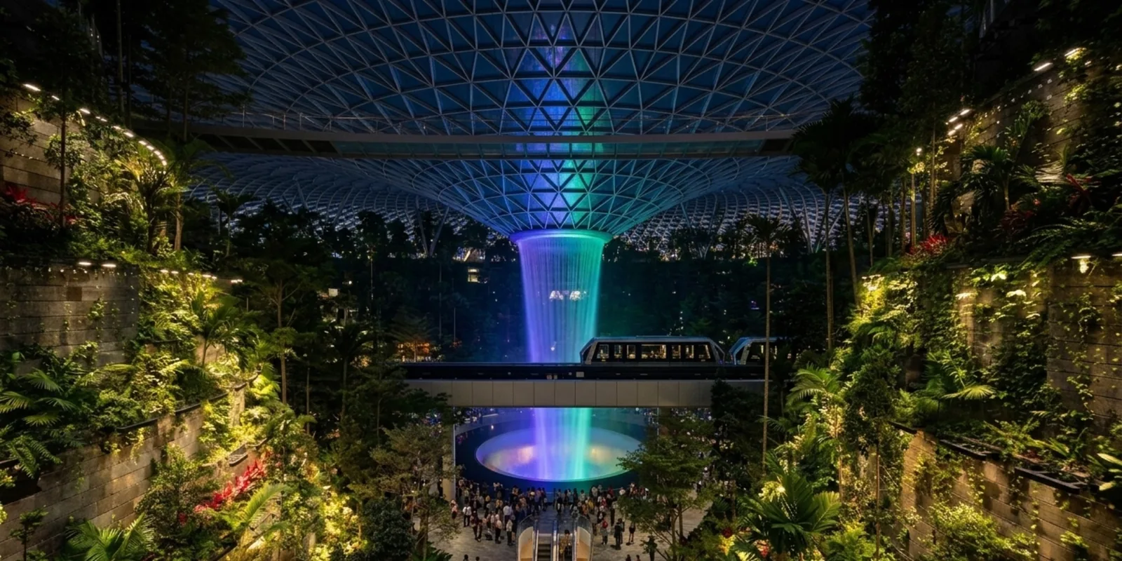 Rain Vortex light show at night