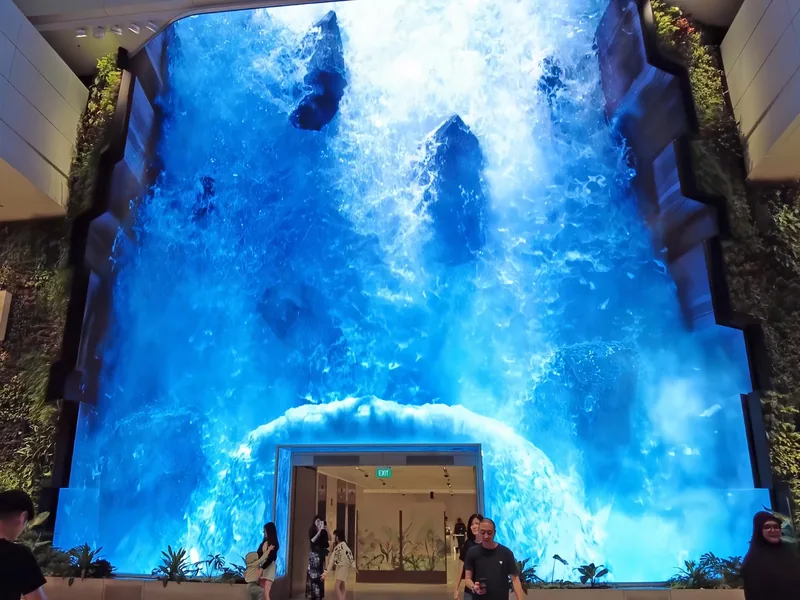 The Wonderfall digital waterfall at Changi Terminal 2